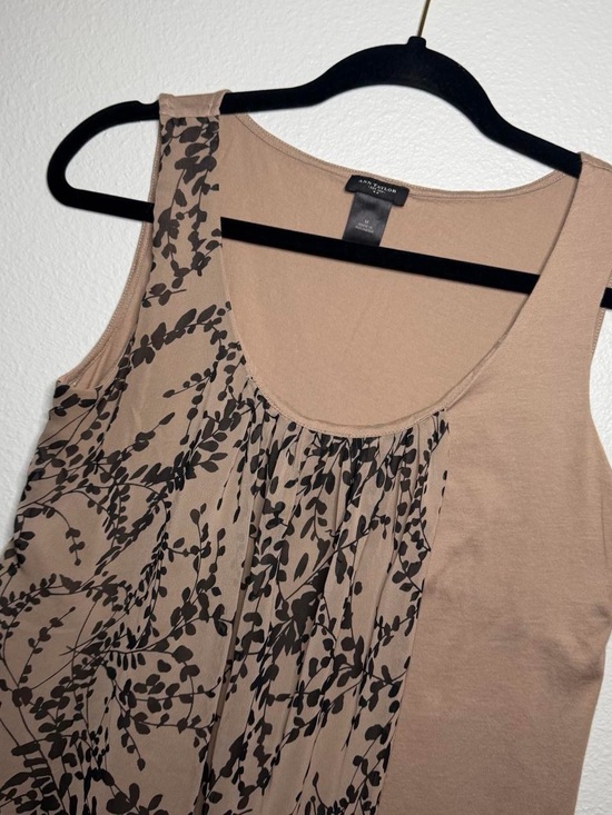 Ann Taylor Tops - Ann Taylor Taupe Tank with Black Botanical Print